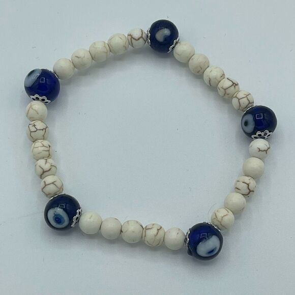 Crystal beaded stretch bracelet ONE NEW evil eye reiki meditation yoga - Picture 5 of 11